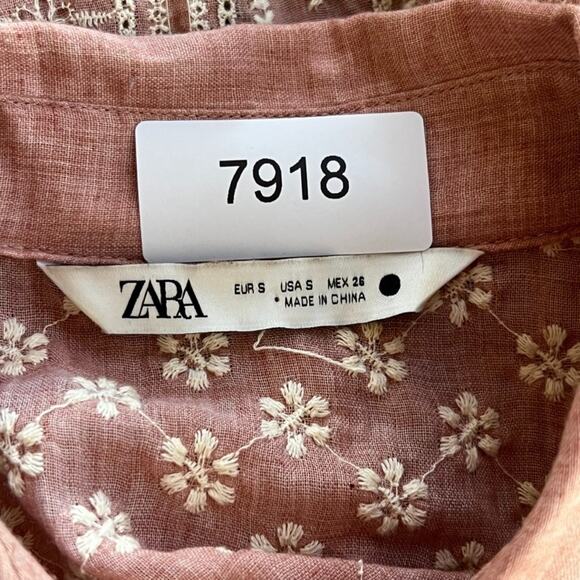 Zara Dress Women's Small Midi Embroidered Balloon Sleeve Malina Button Up - Picture 9 of 11